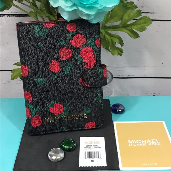 Michael Kors Handbags - Michael Kors Red Black Roses 🌹 Passport Holder